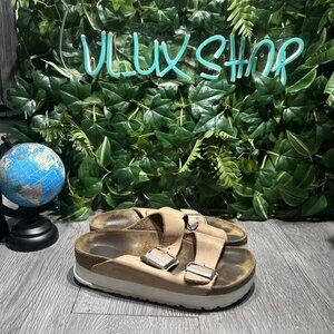 BIRKENSTOCK Arizona Flex Platform Nude Nubuck Papillio Slide Sandal Size 37
